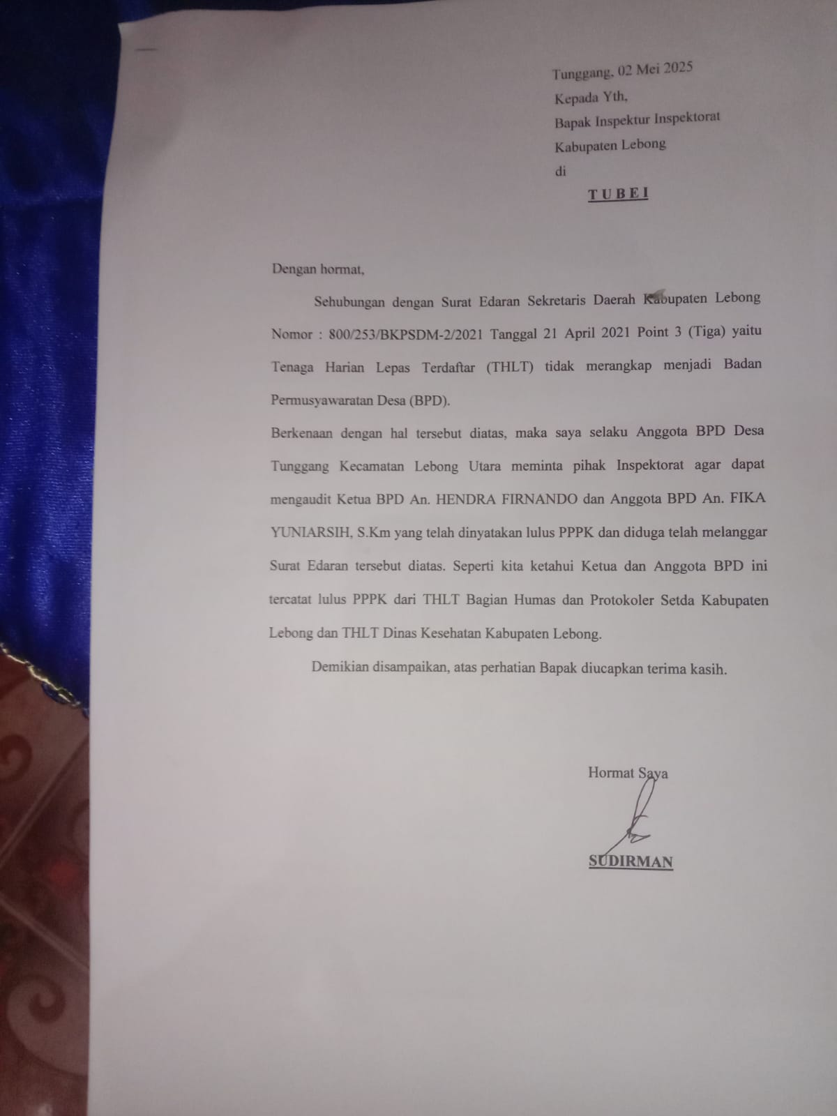 BPD Tunggang Diduga Rangkap Jabatan, Sudirman Sebut Inspektorat Tidak Beres 1